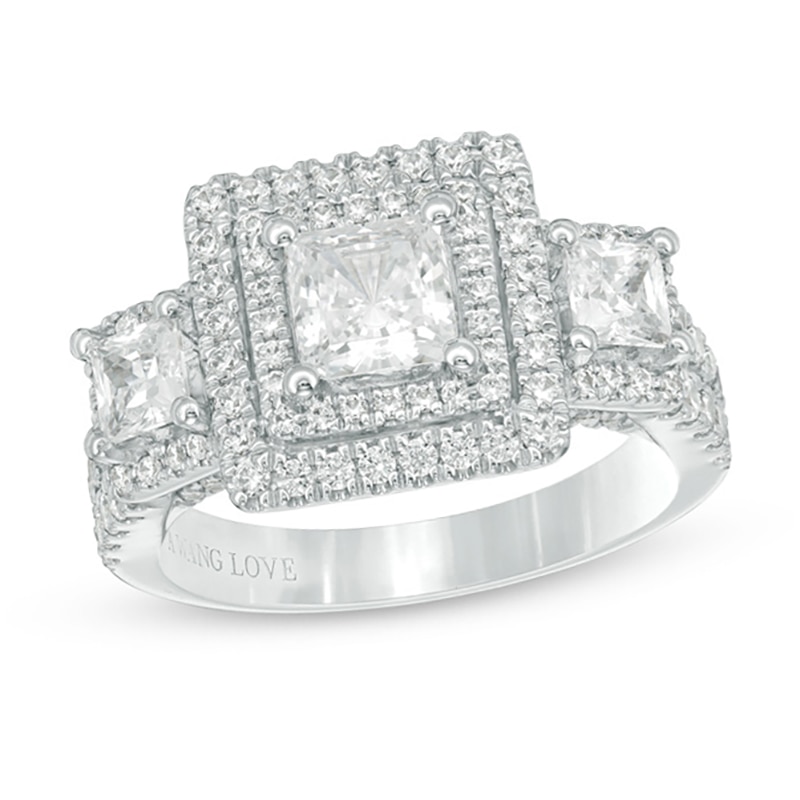 Vera Wang Love Collection 2.45 CT. T.W. Princess-Cut Diamond Three Stone Frame Engagement Ring in 14K White Gold|Peoples Jewellers