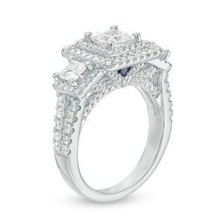 Vera Wang Love Collection 2.45 CT. T.W. Princess-Cut Diamond Three Stone Frame Engagement Ring in 14K White Gold