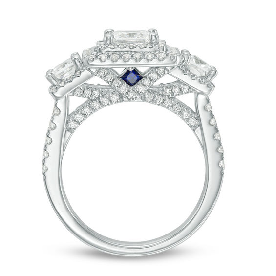 Vera Wang Love Collection 2.45 CT. T.W. Princess-Cut Diamond Three Stone Frame Engagement Ring in 14K White Gold