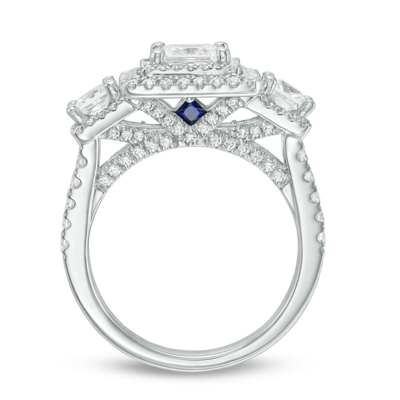 Vera Wang Love Collection 2.45 CT. T.W. Princess-Cut Diamond Three Stone Frame Engagement Ring in 14K White Gold