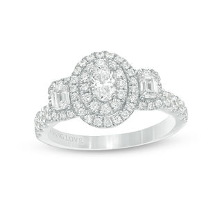 Vera Wang Love Collection 1.23 CT. T.W. Oval Diamond Three Stone Frame Engagement Ring in 14K White Gold