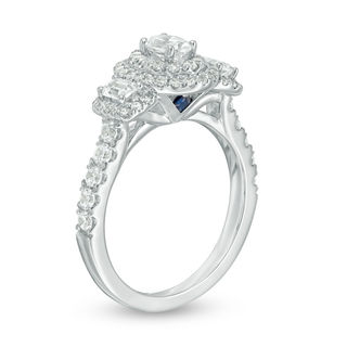 Vera Wang Love Collection 1.23 CT. T.W. Oval Diamond Three Stone Frame Engagement Ring in 14K White Gold