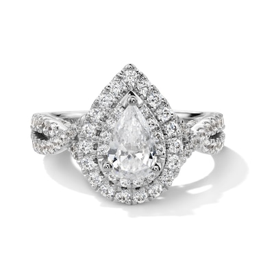 Vera Wang Love Collection 1.58 CT. T.W. Pear-Shaped Diamond Double Frame Twist Engagement Ring in 14K White Gold