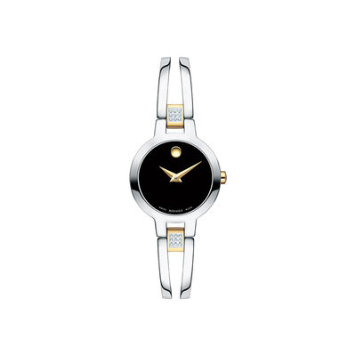 Ladies' Movado Amorosa® 0.07 CT. T.W. Diamond Two-Tone Bangle Watch with Black Dial (Model: 0607185)