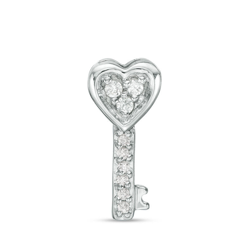 Diamond Accent Heart-Top Key Single Stud Earring in Sterling Silver|Peoples Jewellers