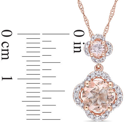 Morganite and 0.20 CT. T.W. Diamond Clover Frame Double Drop Pendant in 14K Rose Gold - 17"