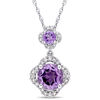 Amethyst and 0.20 CT. T.W. Diamond Clover Frame Double Drop Pendant in 14K White Gold - 17"