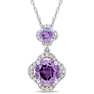 Amethyst and 0.20 CT. T.W. Diamond Clover Frame Double Drop Pendant in 14K White Gold - 17"