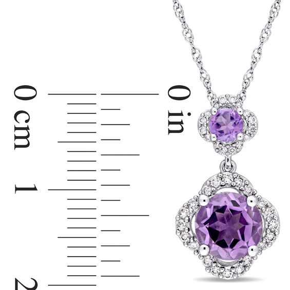 Amethyst and 0.20 CT. T.W. Diamond Clover Frame Double Drop Pendant in 14K White Gold - 17"