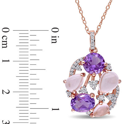 Multi-Shaped Amethyst, Rose Quartz and White Topaz Cluster Pendant in Sterling Silver with Rose Rhodium Plate