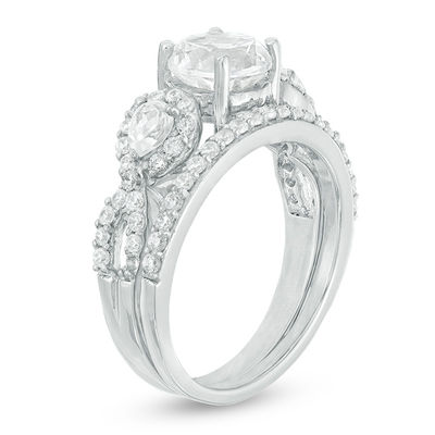 Lab-Created White Sapphire and 0.45 CT. T.W. Diamond Twist Bridal Set in 10K White Gold