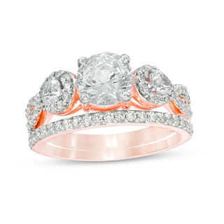 Lab-Created White Sapphire and 0.45 CT. T.W. Diamond Twist Bridal Set in 10K Rose Gold