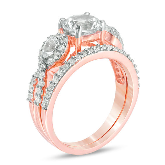 Lab-Created White Sapphire and 0.45 CT. T.W. Diamond Twist Bridal Set in 10K Rose Gold