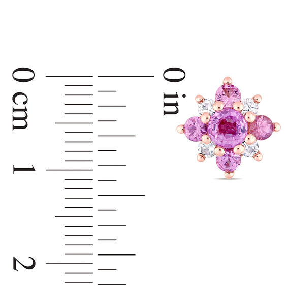 Pink and White Sapphire Flower Stud Earrings in 14K Rose Gold