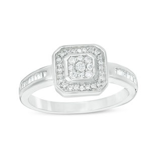 0.23 CT. T.W. Composite Diamond Cushion Frame Promise Ring in Sterling Silver