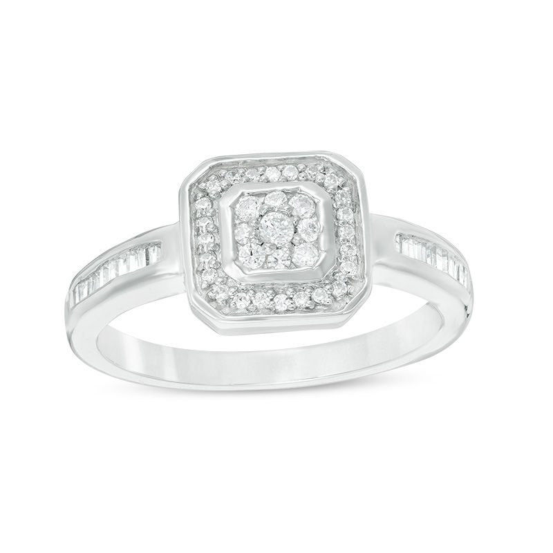 0.23 CT. T.W. Composite Diamond Cushion Frame Promise Ring in Sterling Silver|Peoples Jewellers