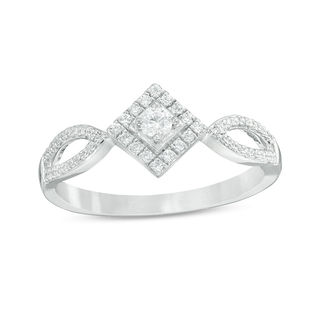 0.18 CT. T.W. Diamond Tilted Square Frame Promise Ring in 10K Gold