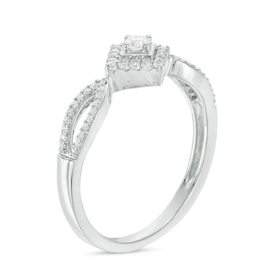 0.18 CT. T.W. Diamond Tilted Square Frame Promise Ring in 10K Gold