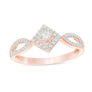 0.18 CT. T.W. Diamond Tilted Square Frame Promise Ring in 10K Rose Gold