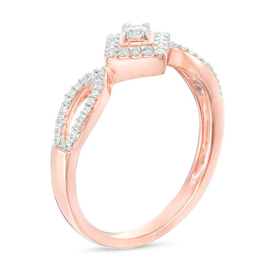 0.18 CT. T.W. Diamond Tilted Square Frame Promise Ring in 10K Rose Gold