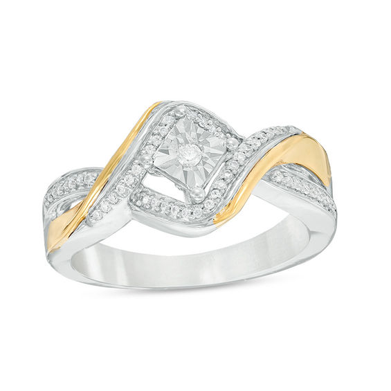 0.087 CT. T.W. Diamond Bypass Promise Ring in Sterling Silver and 10K Gold