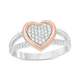 0.117 CT. T.W. Composite Diamond Heart Promise Ring in Sterling Silver and 10K Rose Gold