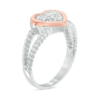 0.117 CT. T.W. Composite Diamond Heart Promise Ring in Sterling Silver and 10K Rose Gold