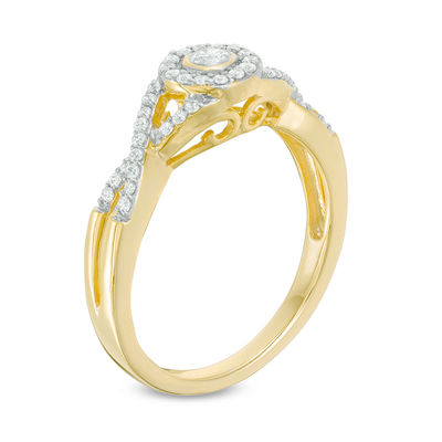 0.23 CT. T.W. Diamond Frame Split Shank Promise Ring in 10K Gold