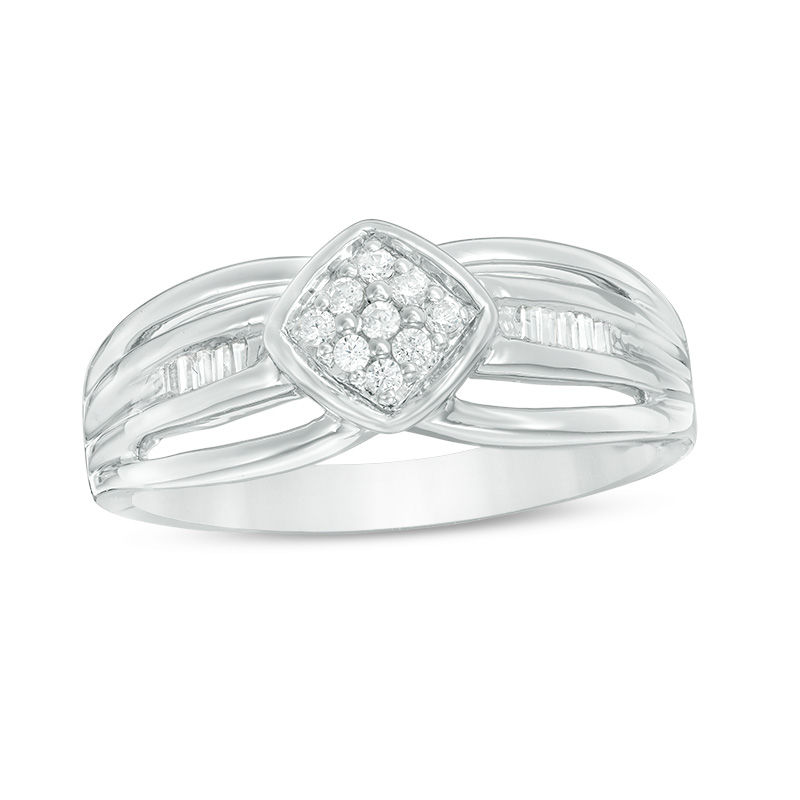 0.115 CT. T.W. Composite Diamond Tilted Cushion Frame Multi-Row Ring in Sterling Silver|Peoples Jewellers