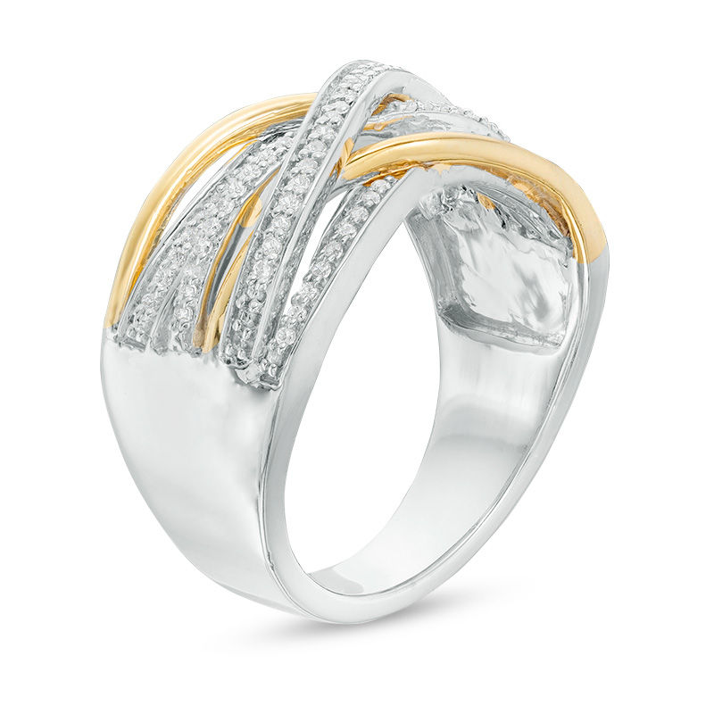 0.23 CT. T.W. Diamond Layered Crossover Ring in Sterling Silver and 10K Gold