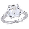 Thumbnail Image 0 of Emerald-Cut White Topaz and 0.07 CT. T.W. Diamond Three Stone Ring in Sterling Silver