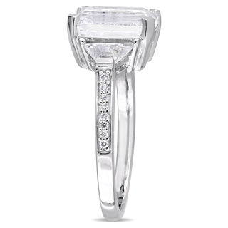 Emerald-Cut White Topaz and 0.07 CT. T.W. Diamond Three Stone Ring in Sterling Silver