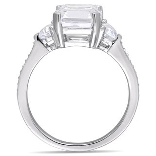 Emerald-Cut White Topaz and 0.07 CT. T.W. Diamond Three Stone Ring in Sterling Silver