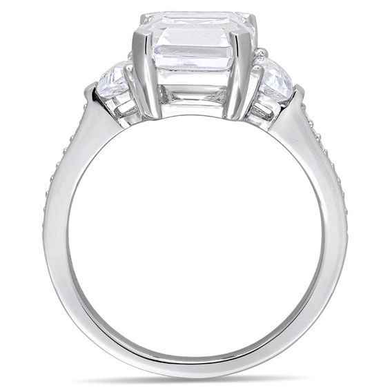 Emerald-Cut White Topaz and 0.07 CT. T.W. Diamond Three Stone Ring in Sterling Silver