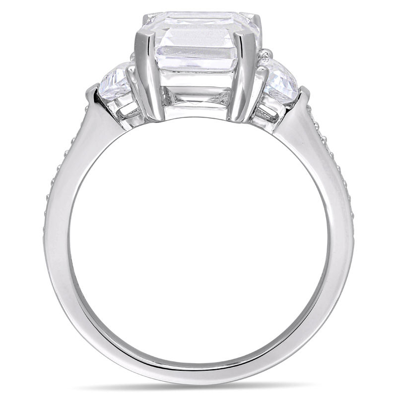 Emerald-Cut White Topaz and 0.07 CT. T.W. Diamond Three Stone Ring in Sterling Silver|Peoples Jewellers