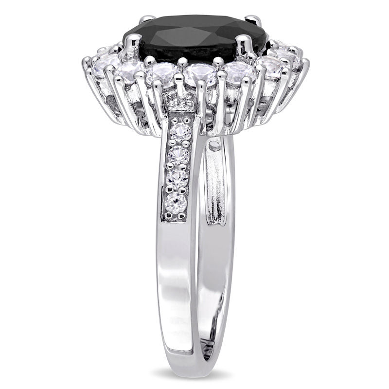 Oval Black Sapphire and Lab-Created White Sapphire Frame Ring in Sterling Silver|Peoples Jewellers
