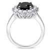 Oval Black Sapphire and Lab-Created White Sapphire Frame Ring in Sterling Silver