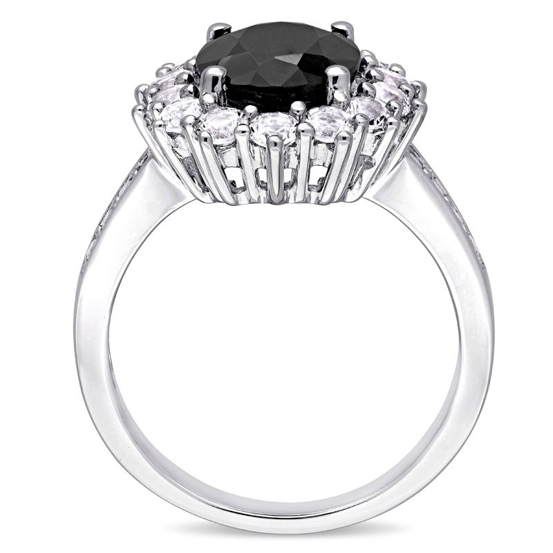 Oval Black Sapphire and Lab-Created White Sapphire Frame Ring in Sterling Silver|Peoples Jewellers