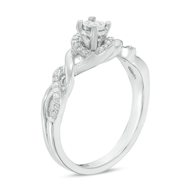 0.085 CT. T.W. Diamond Swirl Frame Twist Shank Promise Ring in Sterling Silver|Peoples Jewellers