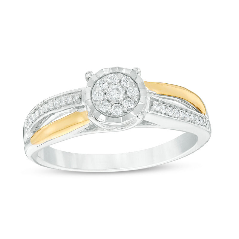 0.146 CT. T.W. Diamond Frame Split Shank Promise Ring in Sterling Silver and 10K Gold|Peoples Jewellers