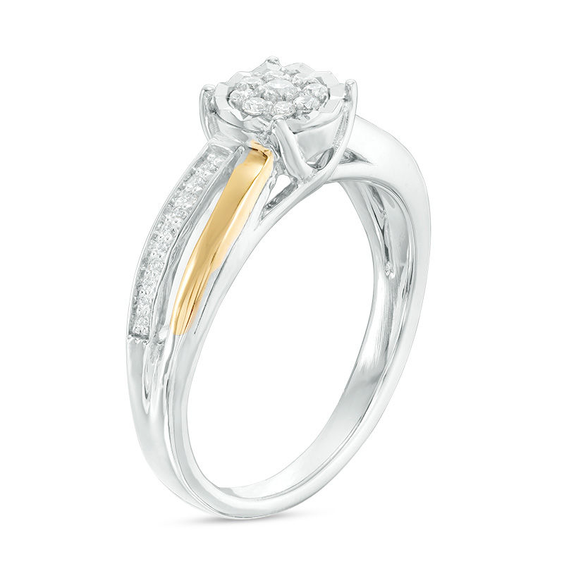 0.146 CT. T.W. Diamond Frame Split Shank Promise Ring in Sterling Silver and 10K Gold|Peoples Jewellers