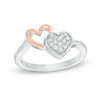 Thumbnail Image 0 of 0.085 CT. T.W. Diamond Double Heart Ring in Sterling Silver and 10K Rose Gold
