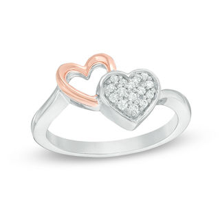 0.085 CT. T.W. Diamond Double Heart Ring in Sterling Silver and 10K Rose Gold