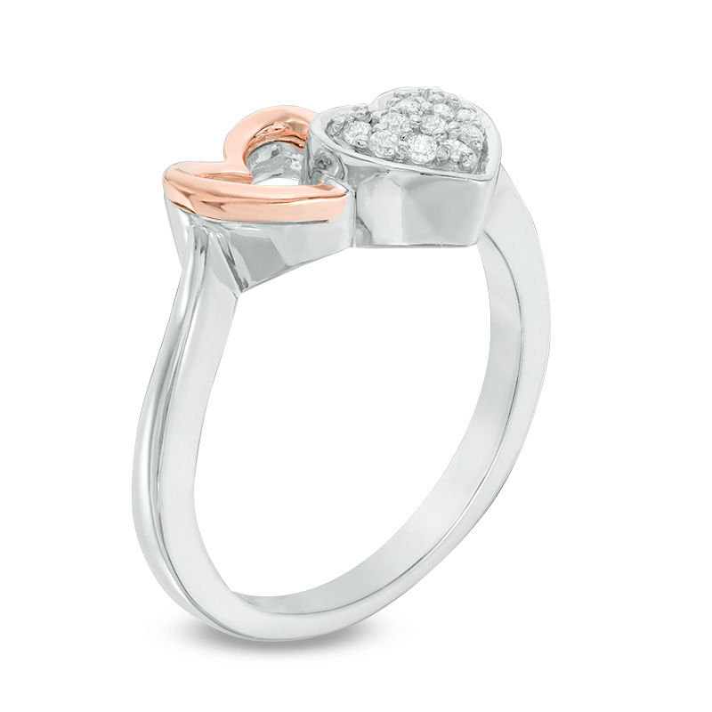 0.085 CT. T.W. Diamond Double Heart Ring in Sterling Silver and 10K Rose Gold|Peoples Jewellers