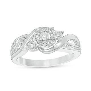 0.115 CT. T.W. Baguette and Round Diamond Frame Bypass Promise Ring in Sterling Silver