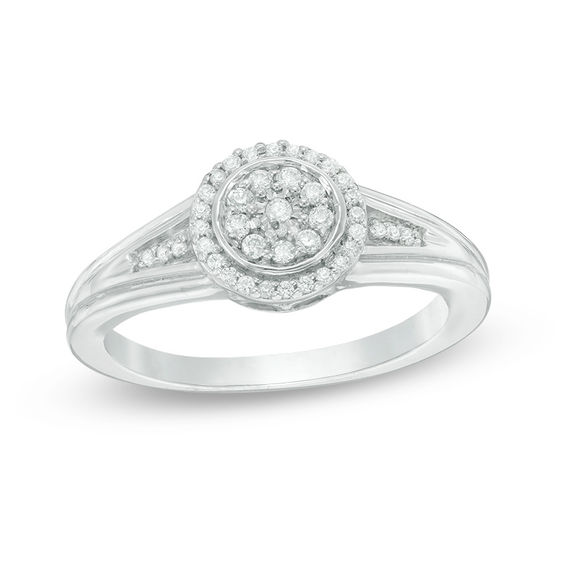 1/6 CT. T.W. Diamond Engraved Promise Ring in 10K White Gold (1 Line)