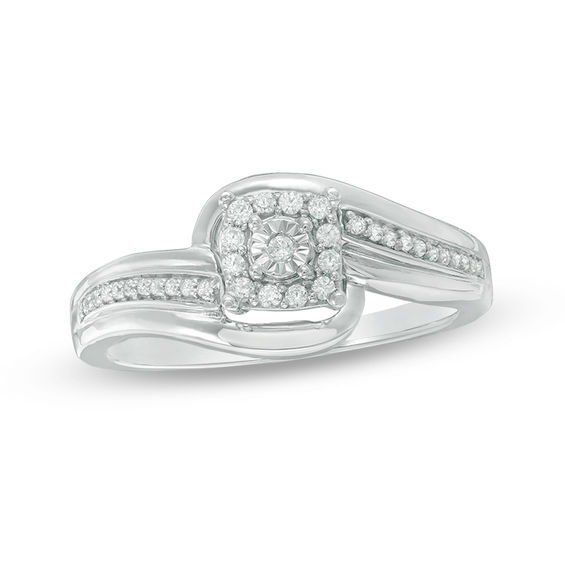 0.146 CT. T.W. Diamond Square Frame Bypass Promise Ring in Sterling Silver