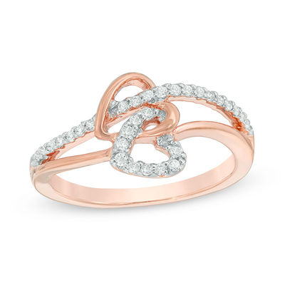 0.18 CT. T.W. Diamond Interlocking Double Heart Ring in 10K Rose Gold