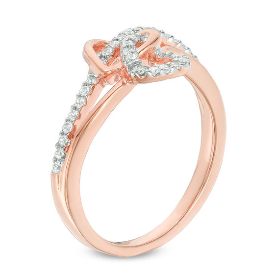 0.18 CT. T.W. Diamond Interlocking Double Heart Ring in 10K Rose Gold