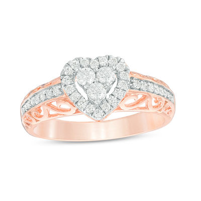 0.37 CT. T.W. Diamond Heart Frame Ring in 10K Rose Gold